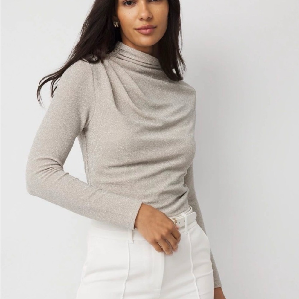 WHBM FORME™ Stretch Metallic Long-Sleeve Tee Lt Silver Metallic Size Small